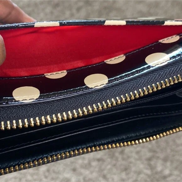 Kate Spade Polk A Dot Black White Full Zip Wallet - Picture 5 of 8